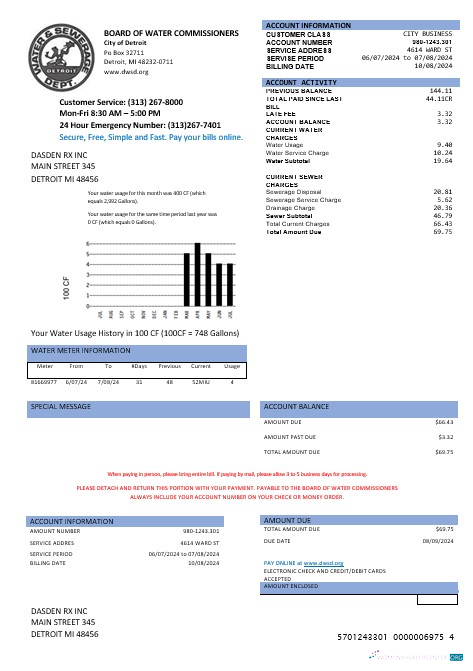 United States Board of water commissioners water business utility bill in Word and PDF formats